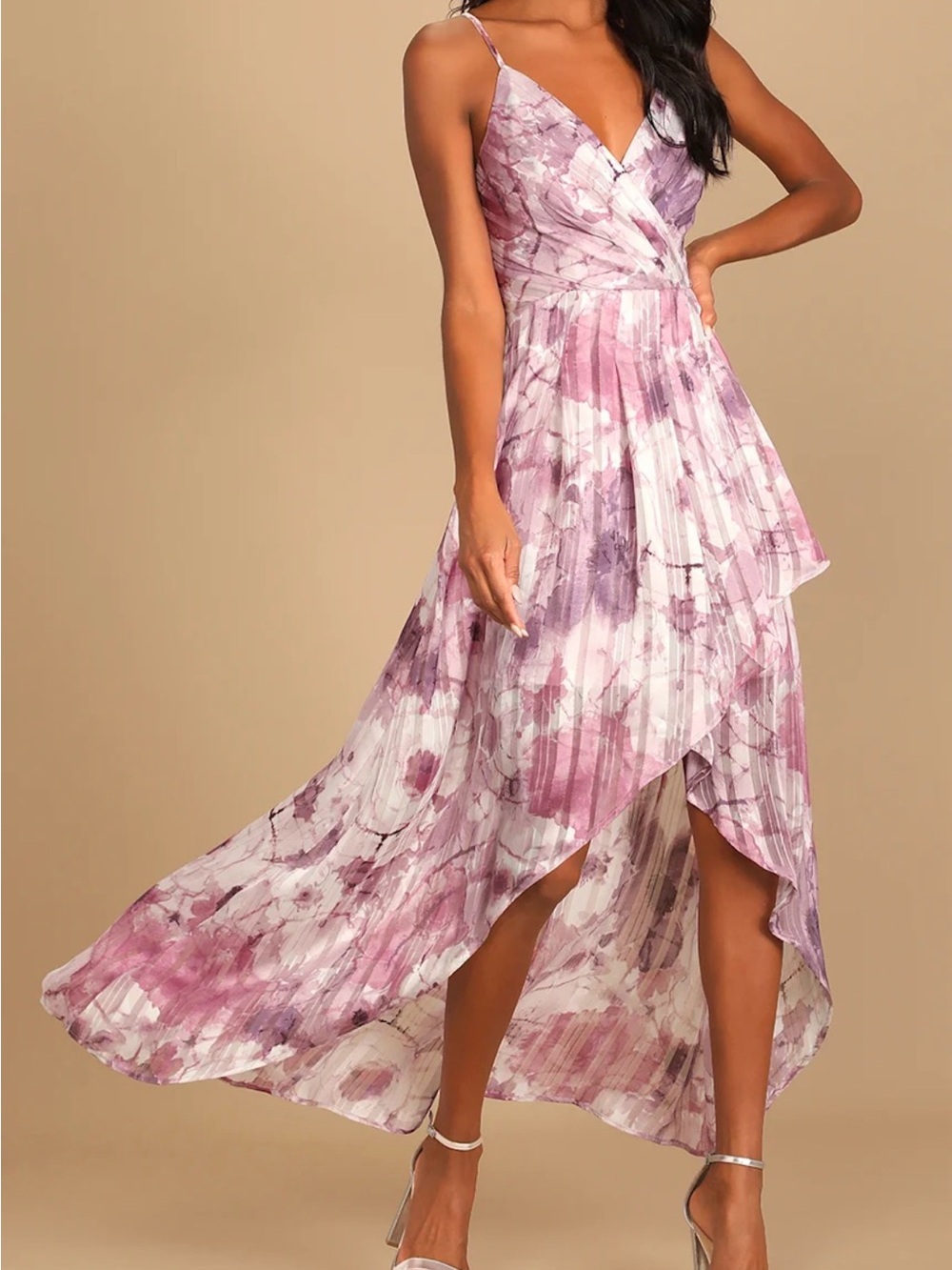 Lulu's Lavender Pink Floral High-Low Wrap Maxi Dress